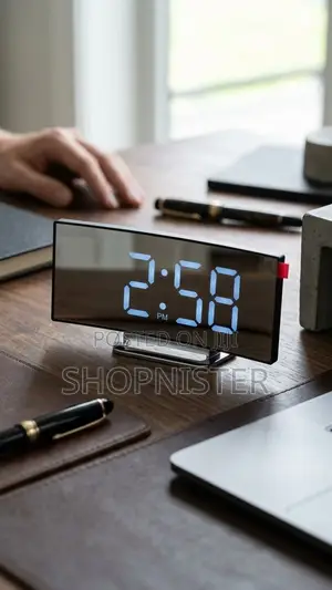 Modern Curved Mirror Led Digital Alarm Clock