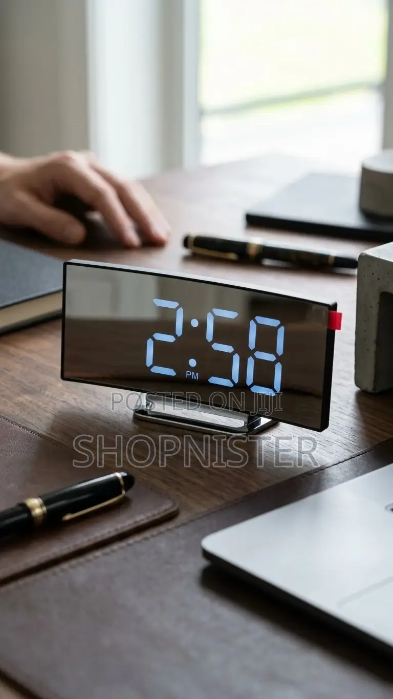 Modern Curved Mirror Led Digital Alarm Clock