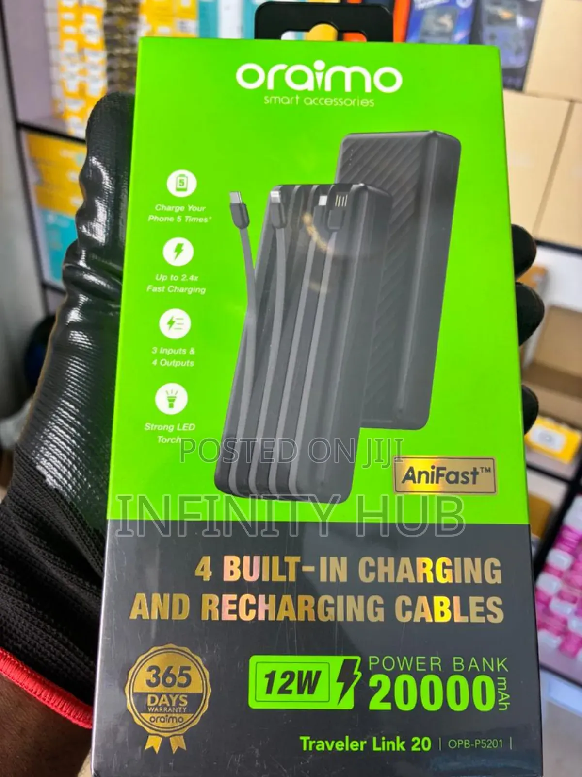 3 in 1 Inbuilt Usb Cables Power Bank 20,000mah