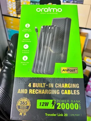 3 in 1 Inbuilt Usb Cables Power Bank 20,000mah