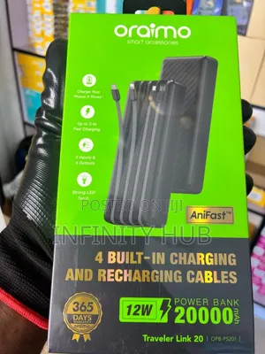 3 in 1 Inbuilt Usb Cables Power Bank 20,000mah