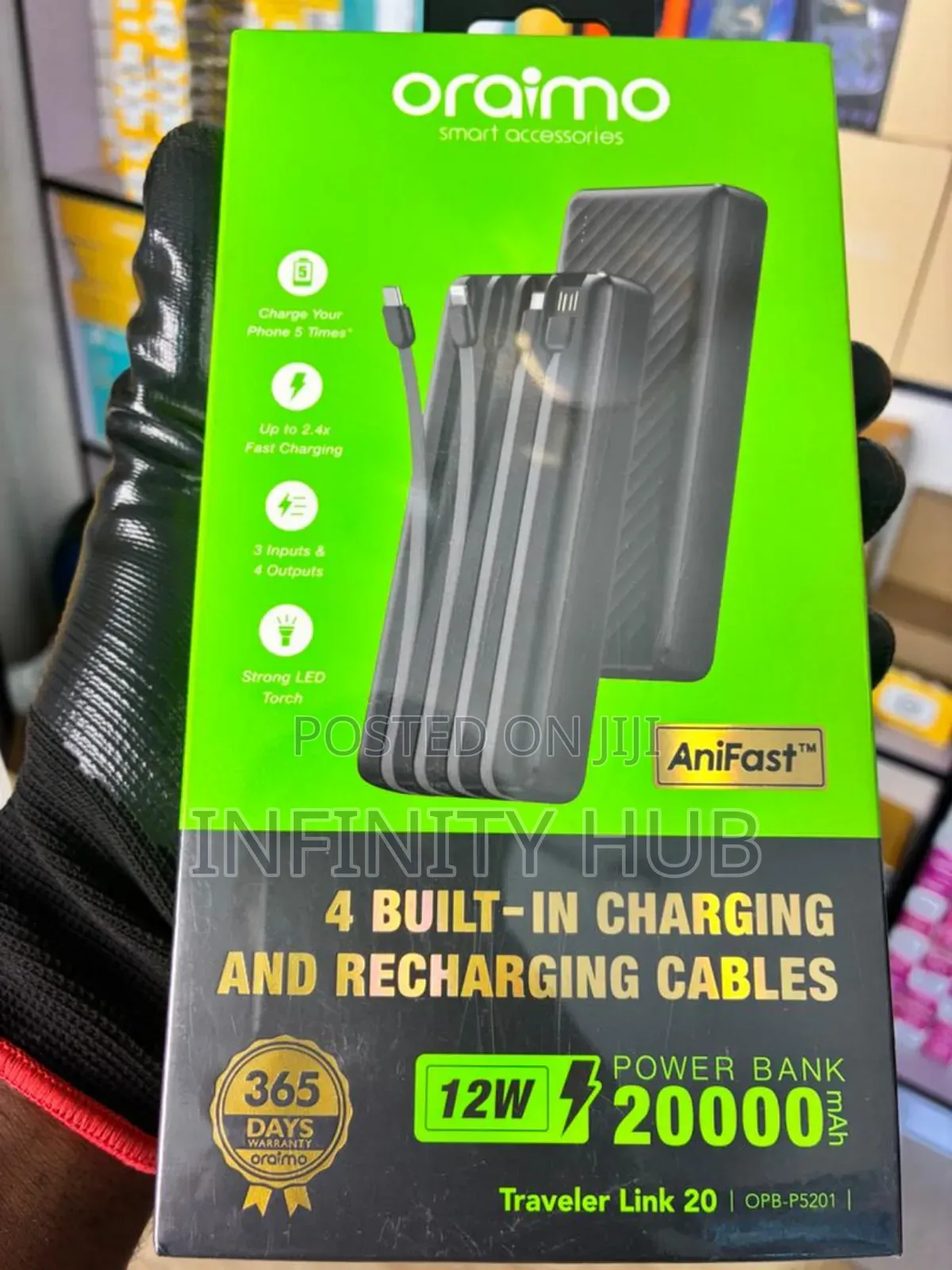 3 in 1 Inbuilt Usb Cables Power Bank 20,000mah