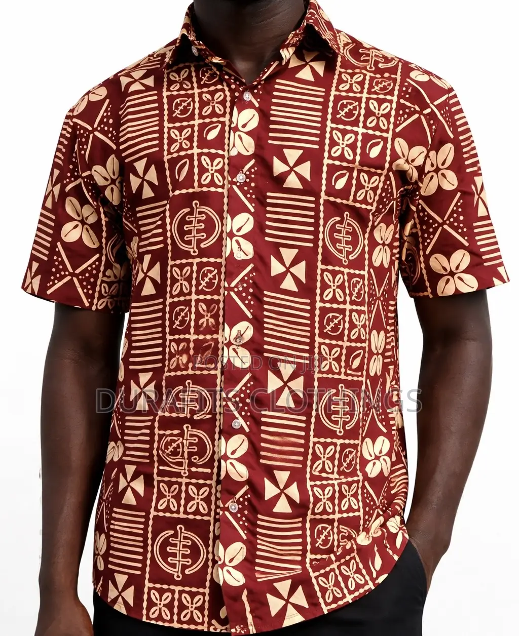 Handcrafted Short-Sleeve Shirt With Geometric Adinkra Symbols