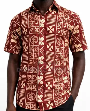 Handcrafted Short-Sleeve Shirt With Geometric Adinkra Symbols