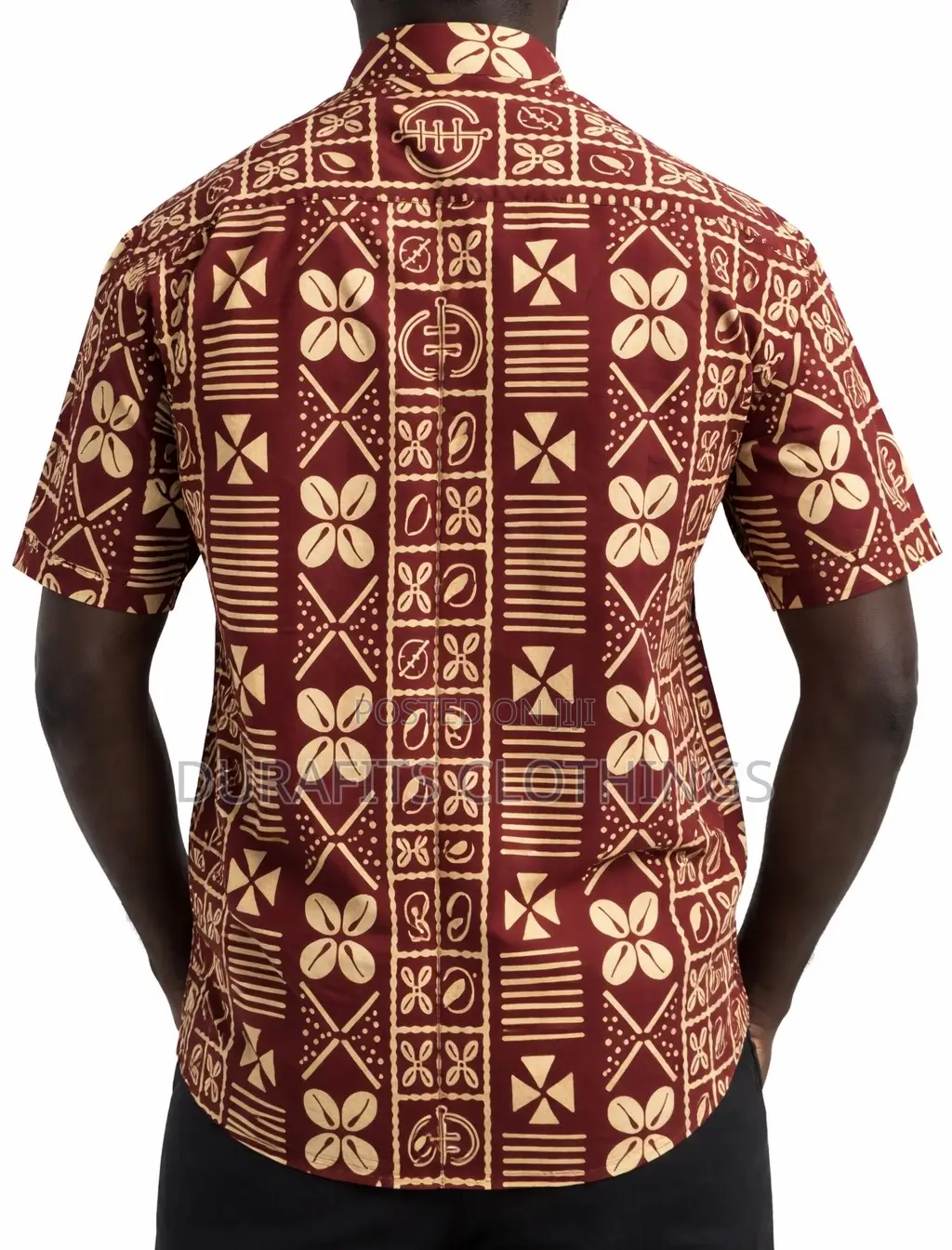 Handcrafted Short-Sleeve Shirt With Geometric Adinkra Symbols