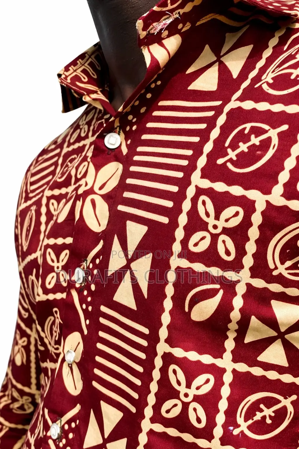 Handcrafted Short-Sleeve Shirt With Geometric Adinkra Symbols