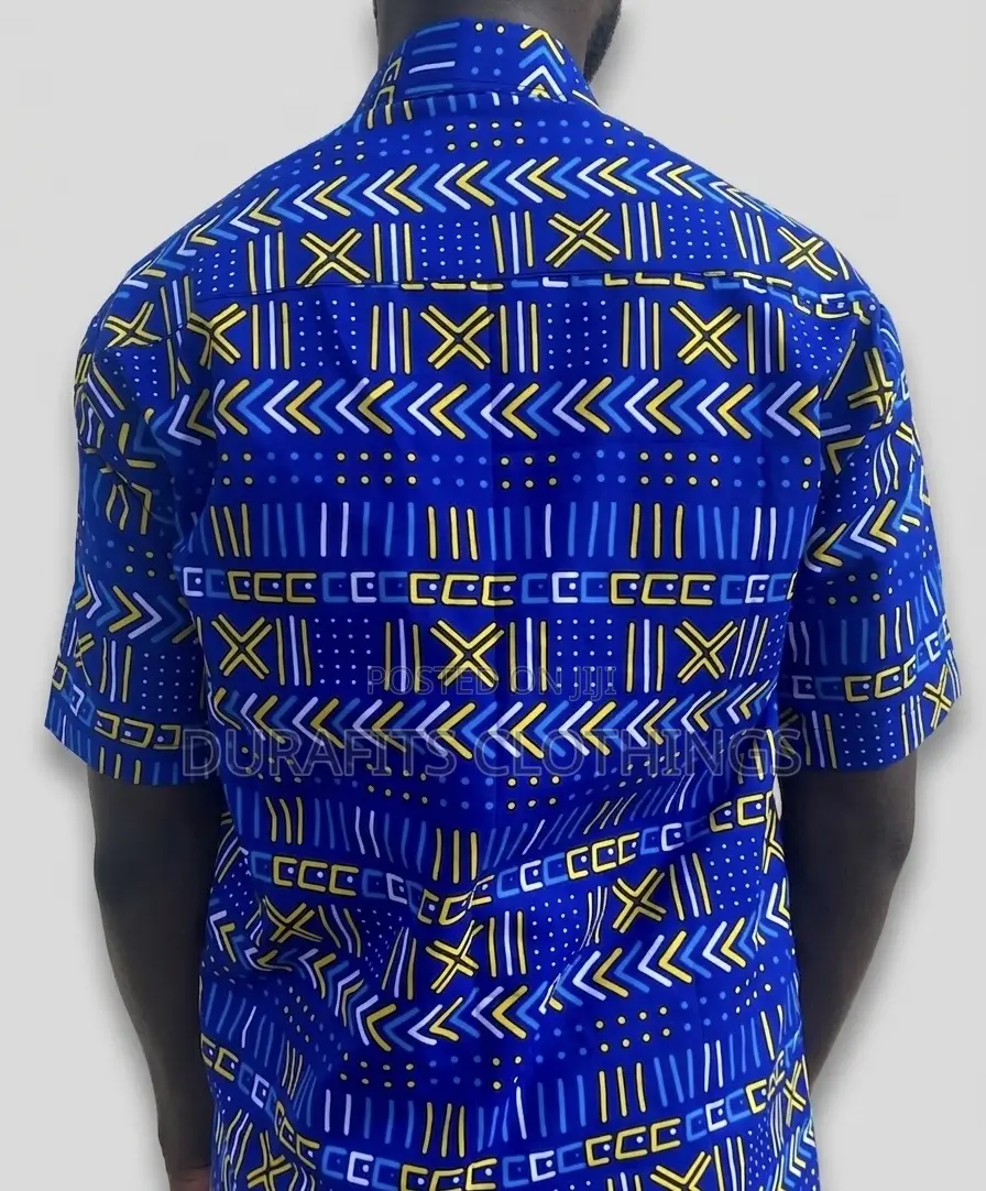 African Print Shirt in Cobalt Blue