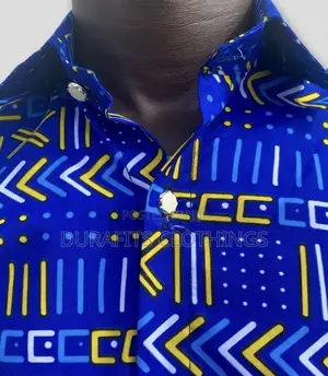 African Print Shirt in Cobalt Blue