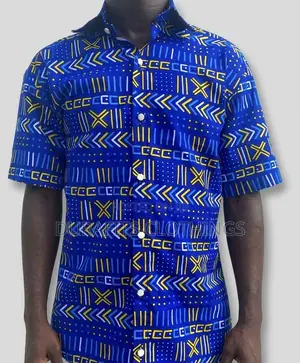 African Print Shirt in Cobalt Blue