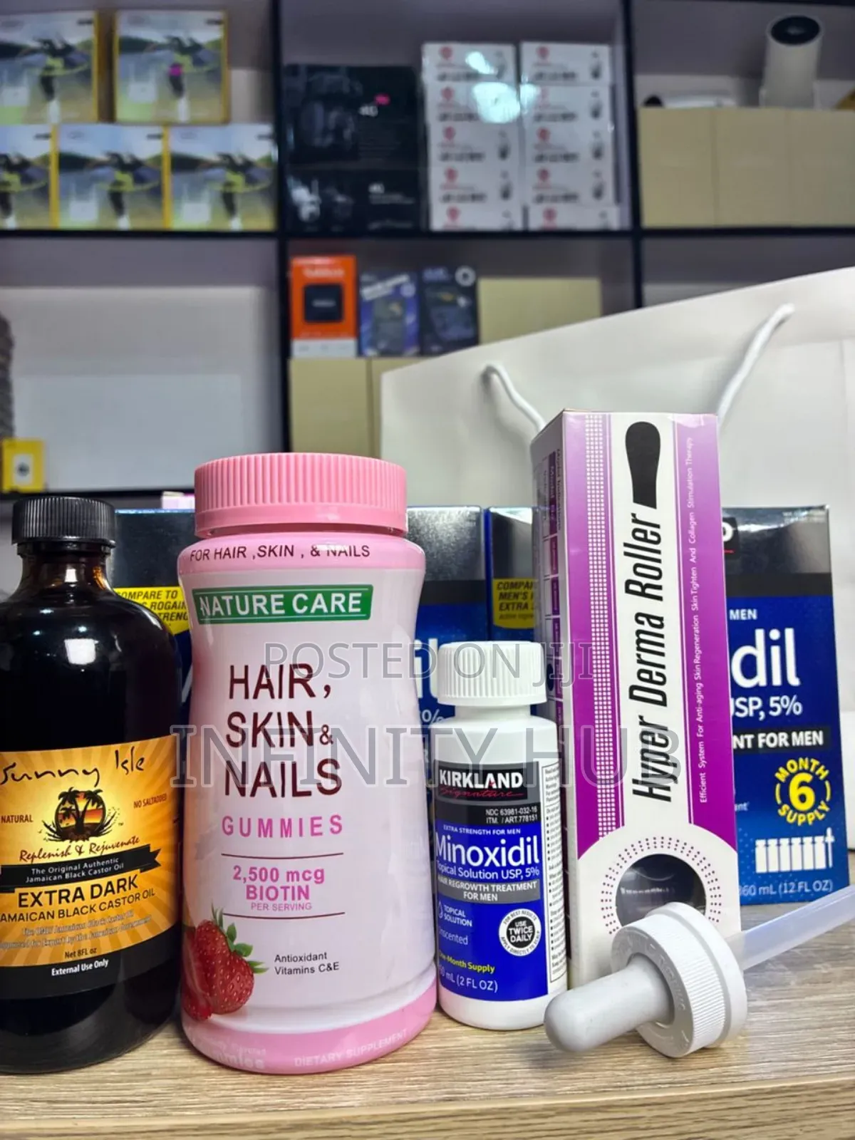 Kirkland Minoxidil, Derma Roller,Castar Oil Large Size and Gummies