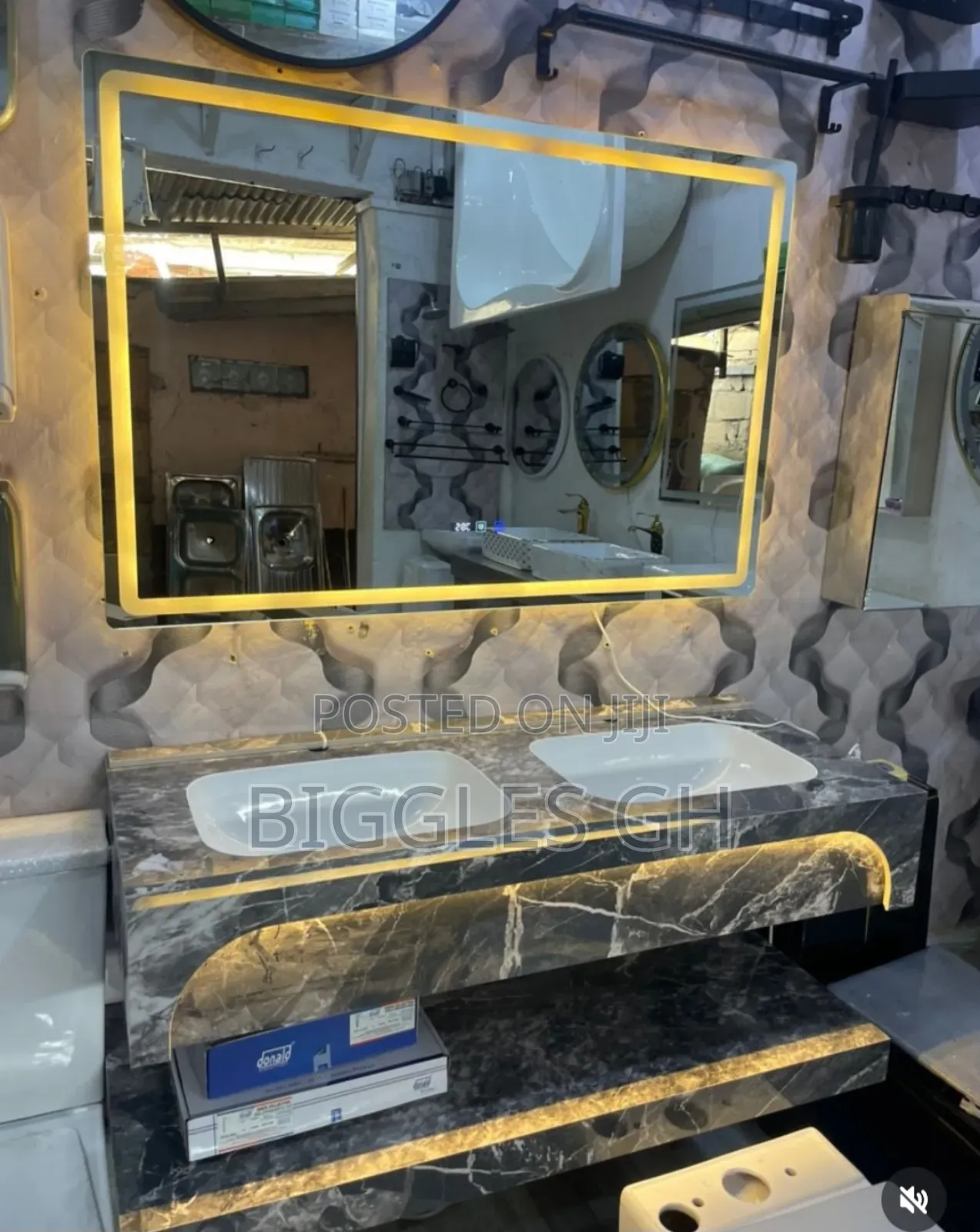 Stone/ Marble Cabinet Basin - Double Cabinet With Led Mirror