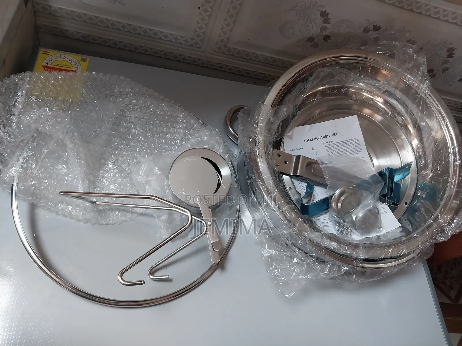 5.5l Round Stainless Steel Chaffing Dish With Glass Cover and a Hook