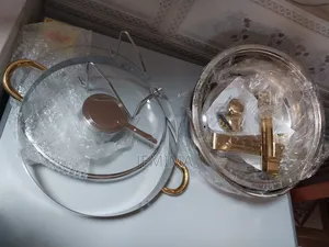 5.5l Stainless Steel/Gold Chaffing Dish With Glass Cover and a Hook
