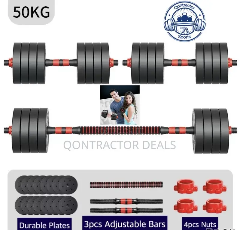 Qontractor Deals 50kg 3 in 1 Adjustable Dumbbell and Barbell