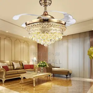 Stylish Luxury Crystal Fanlight With Chandelier + Remote Control