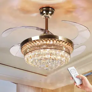 Stylish Luxury Crystal Fanlight With Chandelier + Remote Control