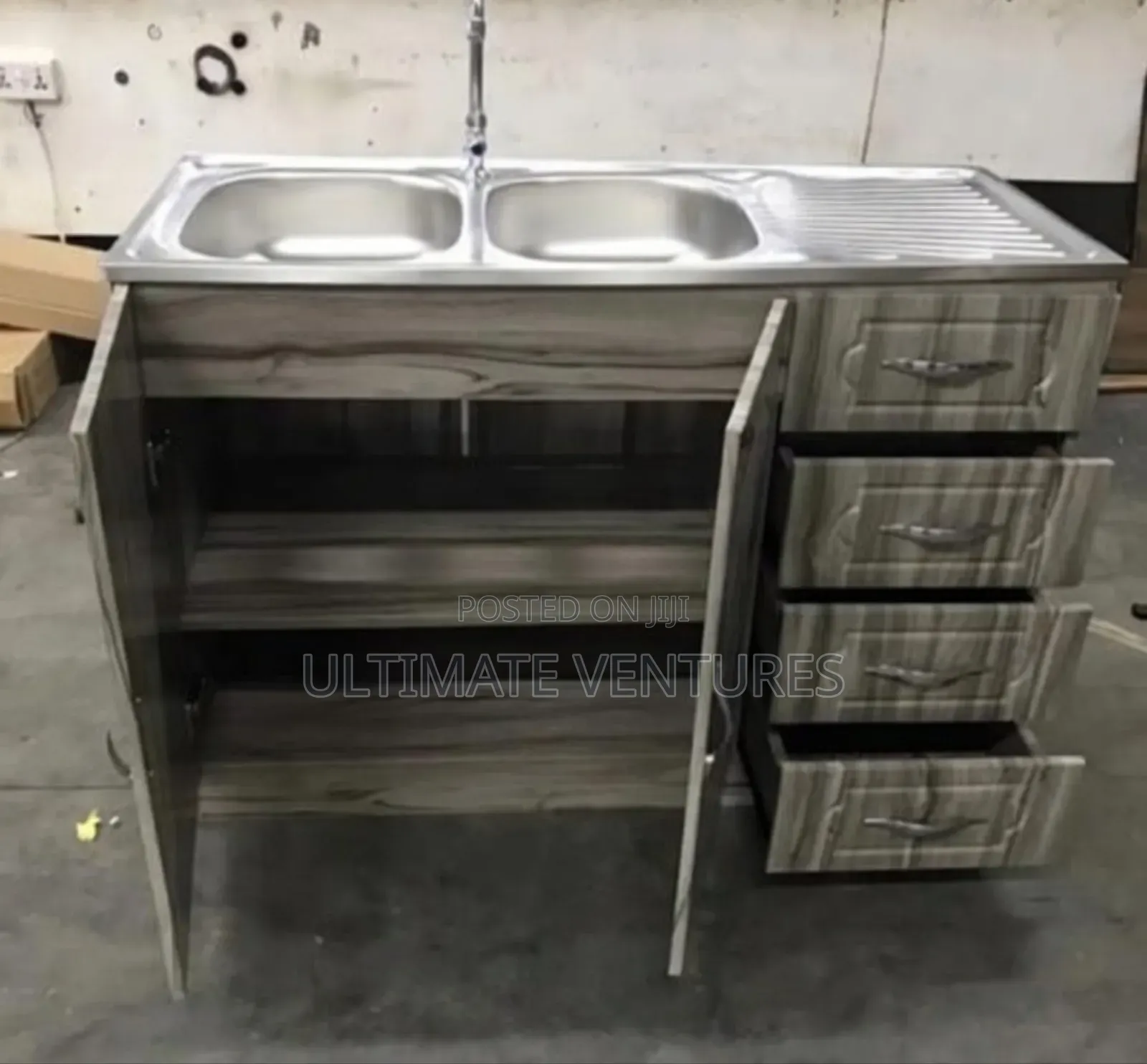 Modern Double Bowl Stainless Steel Kitchen Sink Cabinet With Drawers
