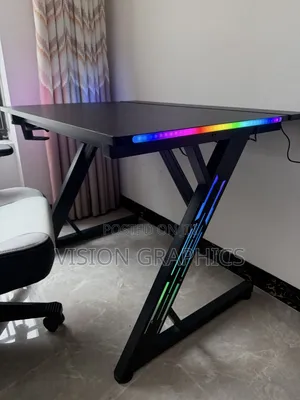 Modern Carbon Fibre Argb Gaming Computer Desk/Table With Remote