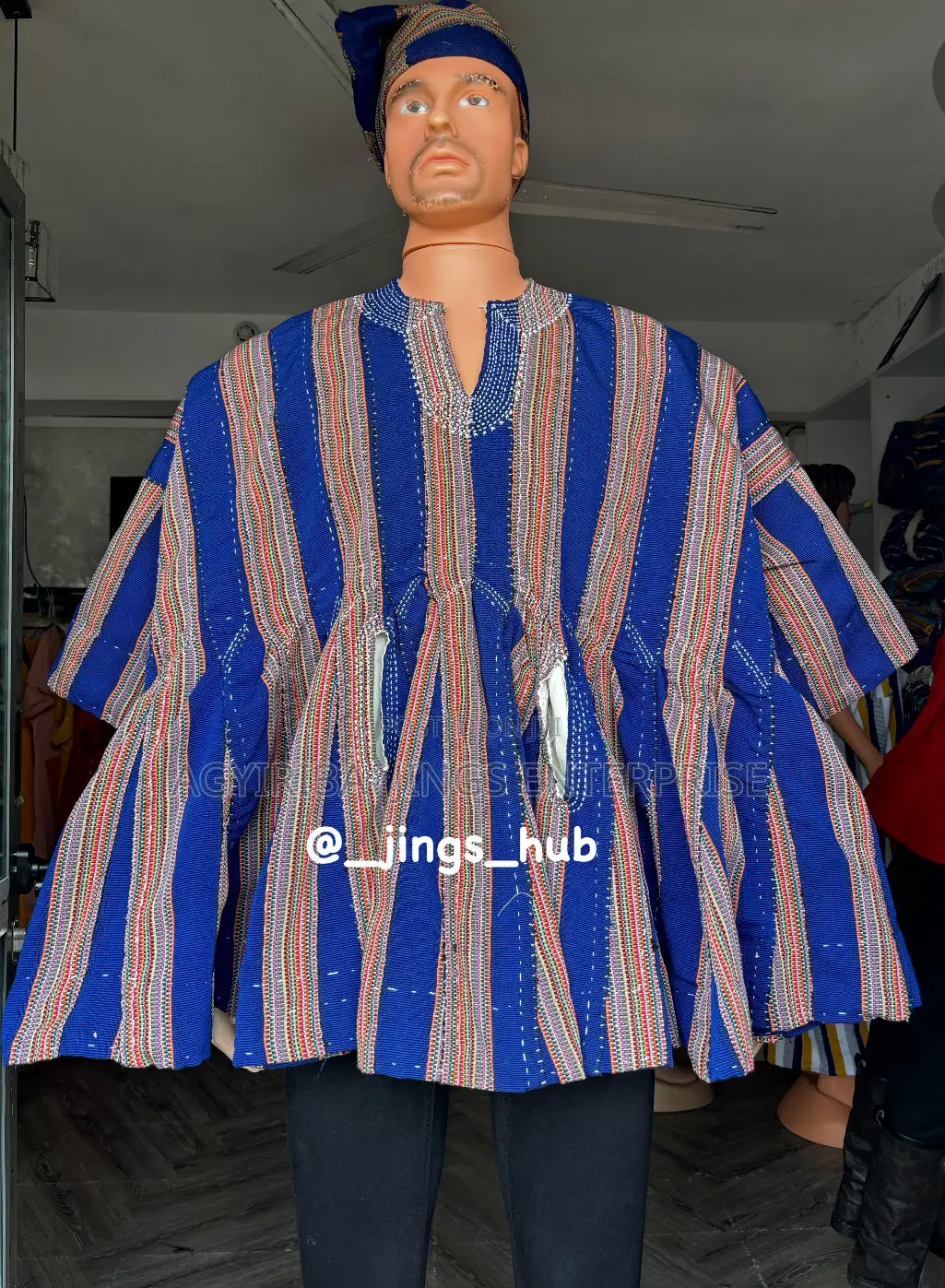 Blue and Cream Strip Smock
