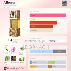 Lattafa Atheeri 100ml Edp Long Lasting Women Perfume