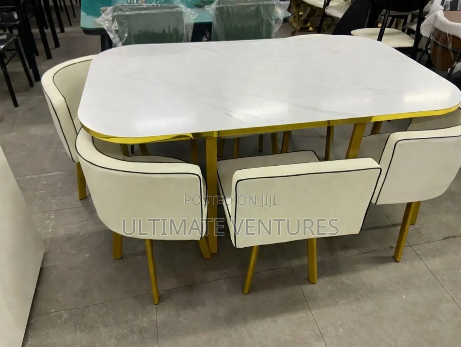 Modern 6-Seater Dining Set – White Marble Gold