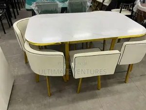 Modern 6-Seater Dining Set – White Marble Gold
