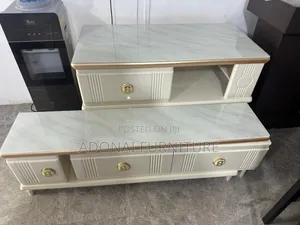 Center Table And Tv Stand (White & Gold)
