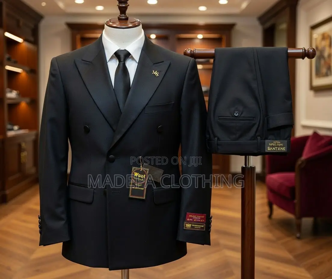 Classic Navy Blue Double Breasted Wool Suit
