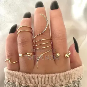 Set 5 PCS Minimalist Double Band Dainty Geometric Modern Gold Rings
