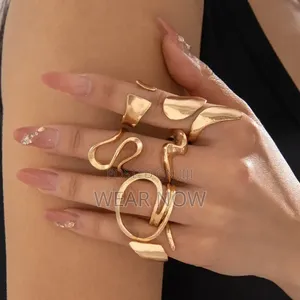 6pcs Elegant Irregular Line Matte Adjustable Rings