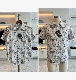 White and Black Floral Print Short Sleeve Shirt