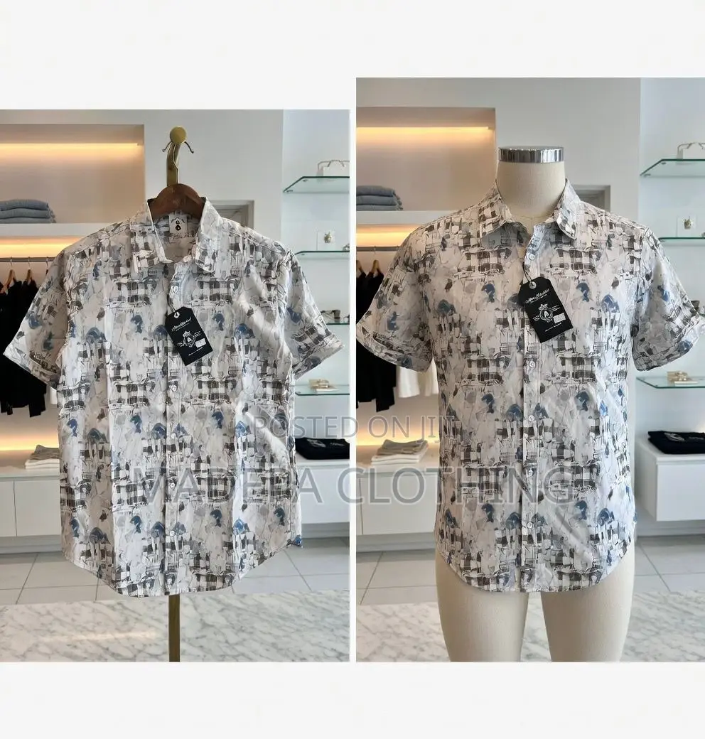 White and Black Floral Print Short Sleeve Shirt