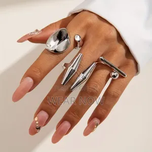 3pcs Set Fashionable Geometric Silver- Plated Rings