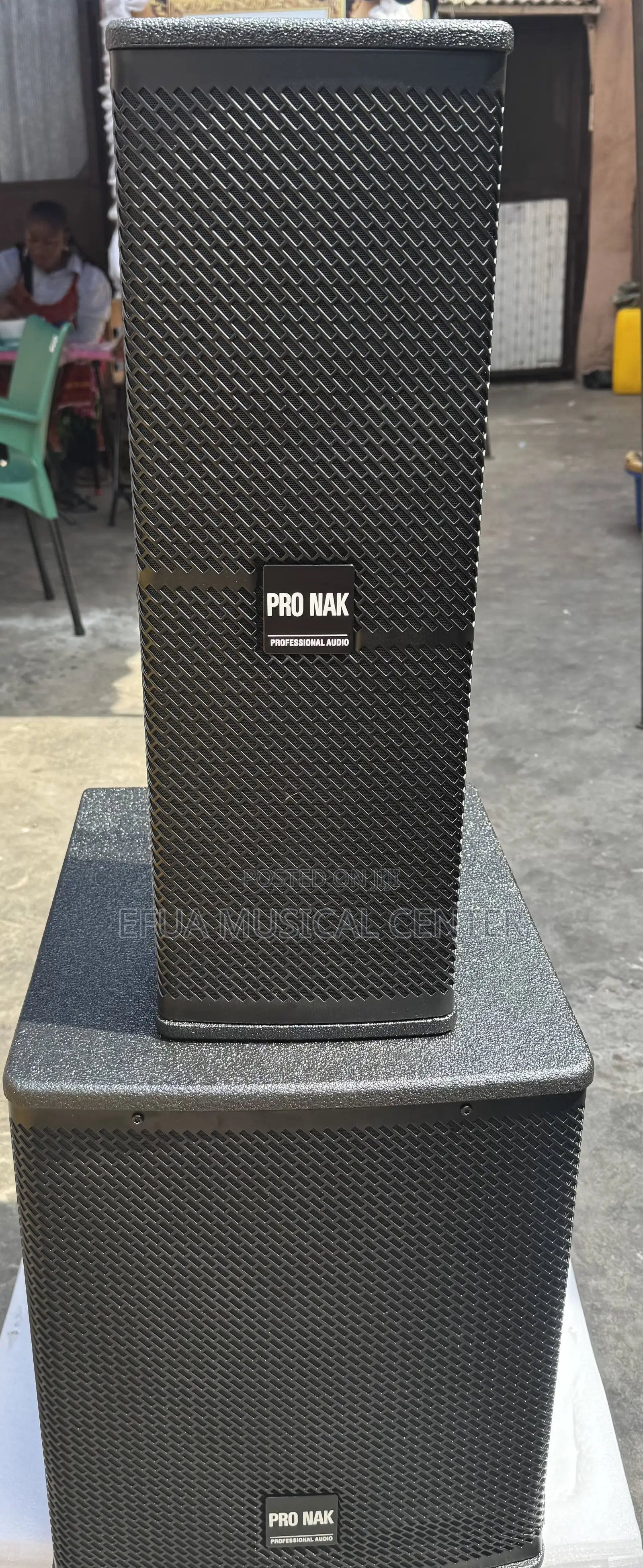 Pro Nak Pa System Featuring Line Arrays and Subwoofer.