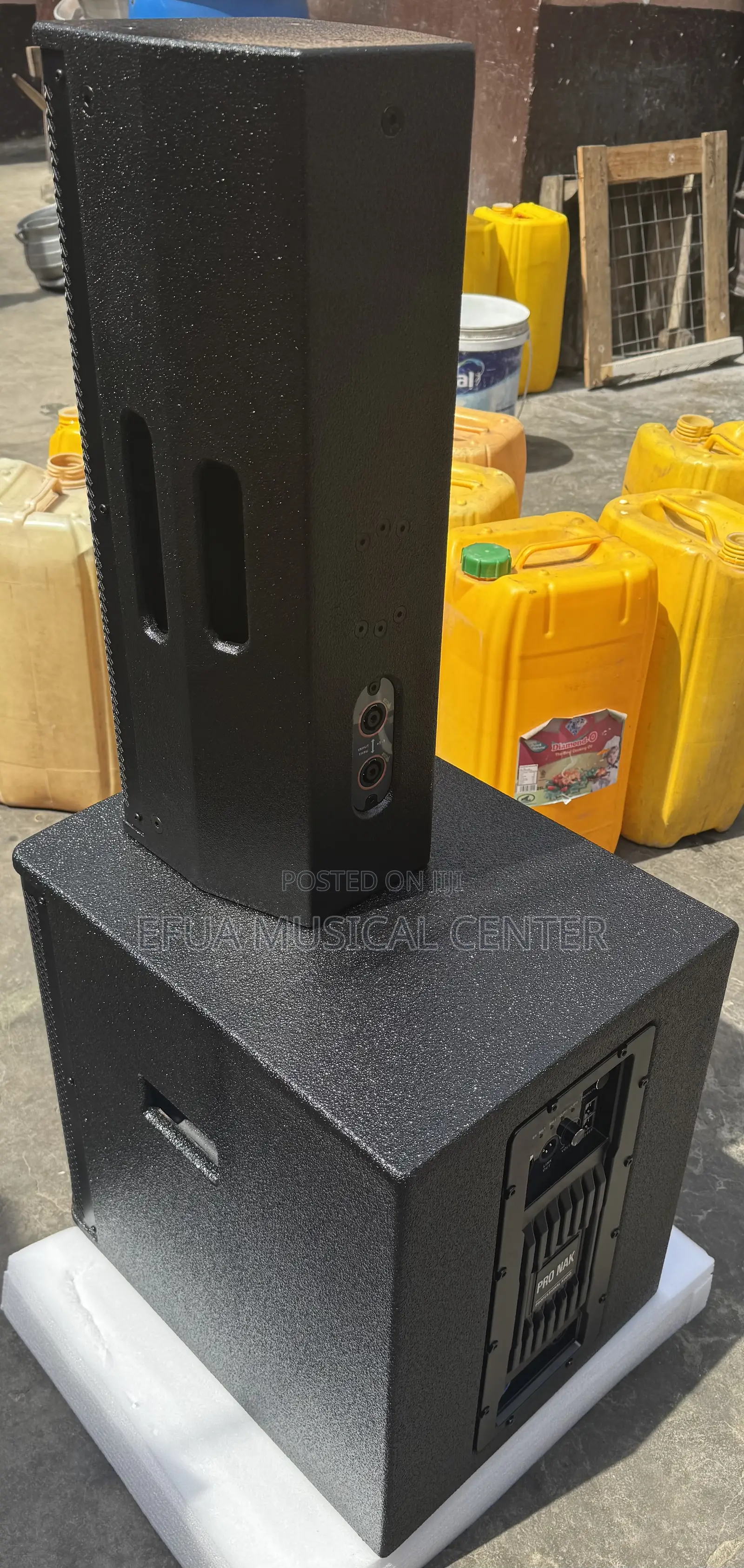 Pro Nak Pa System Featuring Line Arrays and Subwoofer.