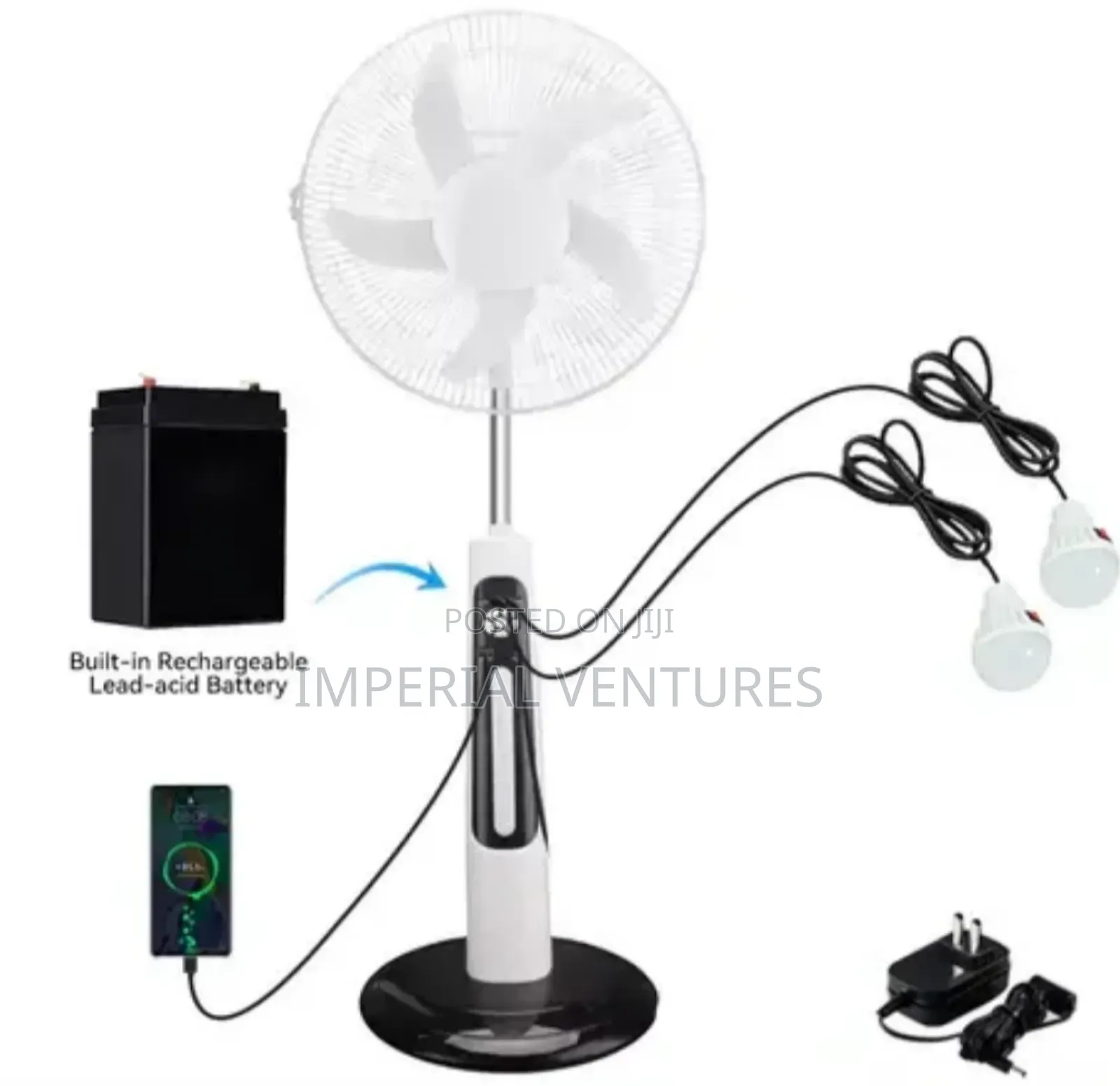 Electricity and Solar Rechargeable White Fan