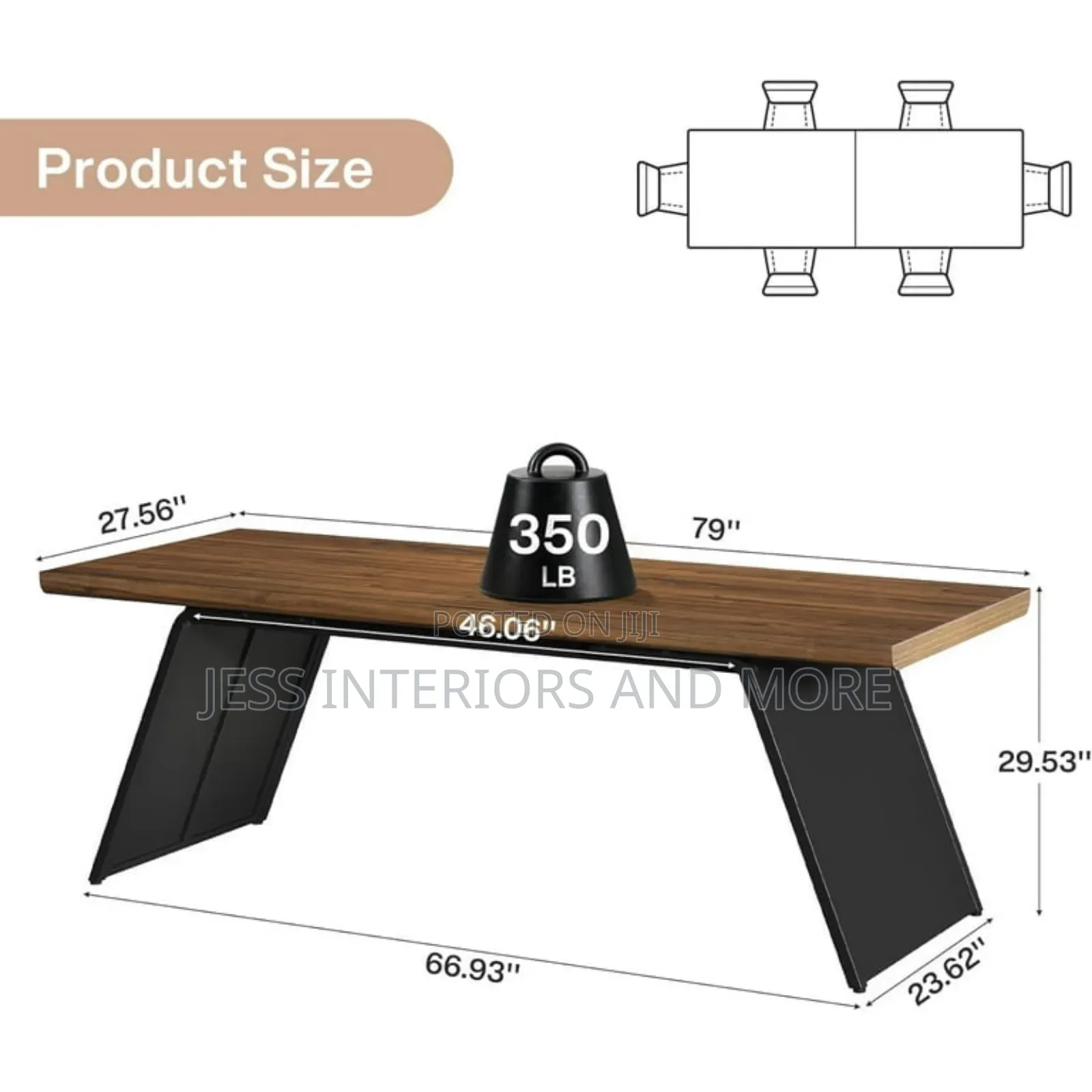 Dining Table (79") Walnut Wooden Top Black Metal Base
