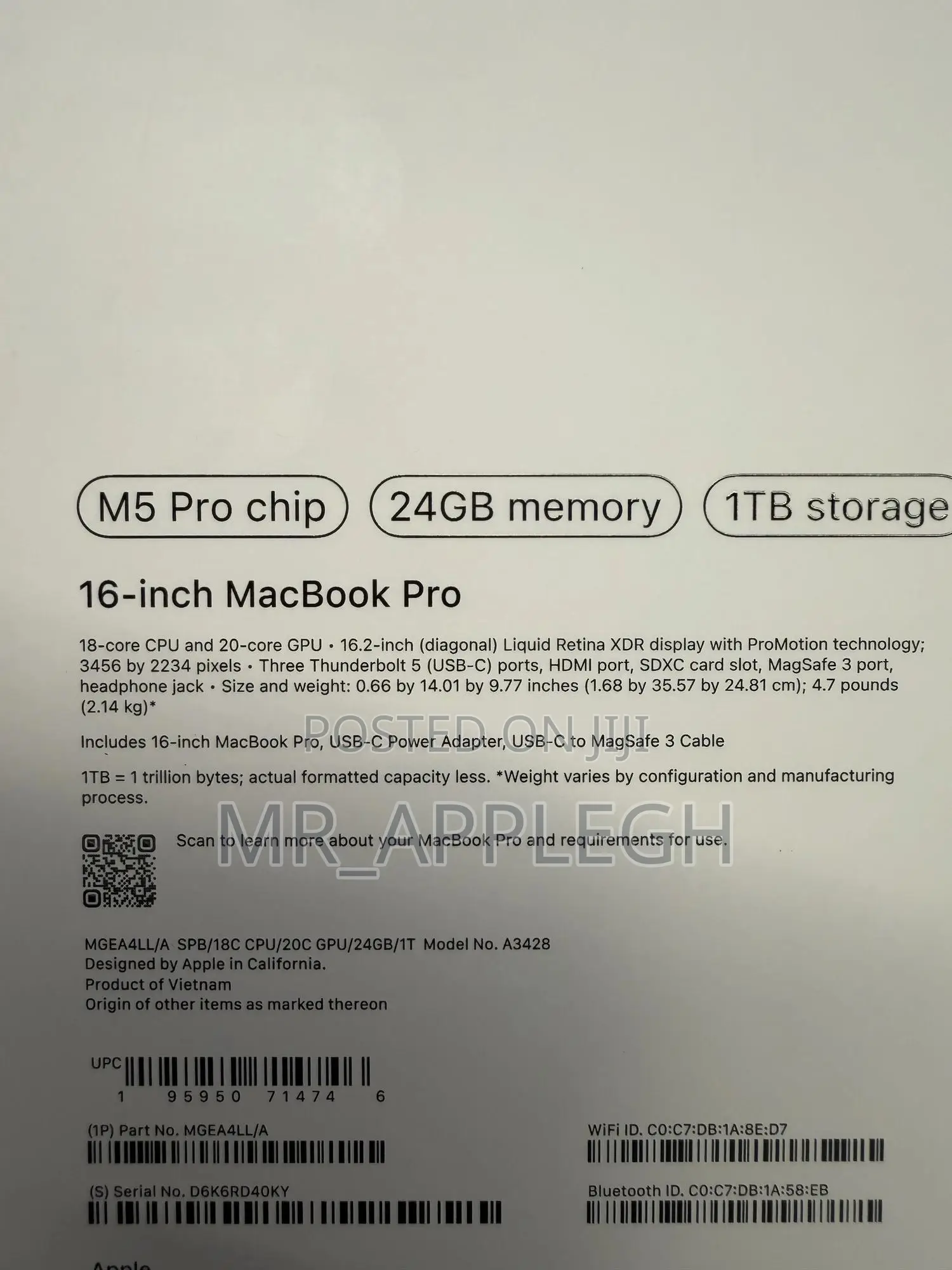 New Apple MacBook Pro 2026 M5 Pro 16-inch 24GB Apple M5 Pro SSD 1T