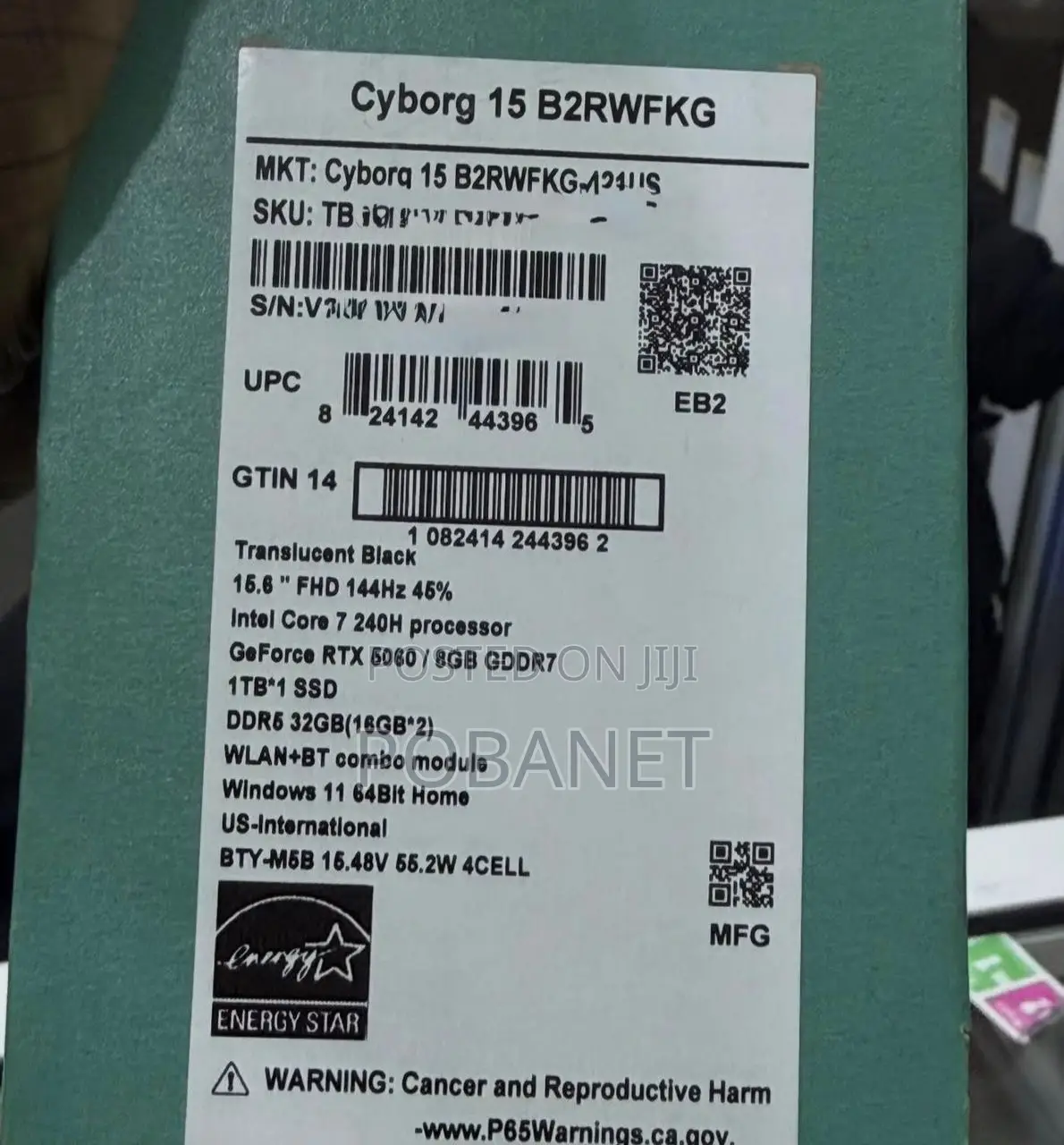 New Laptop MSI Cyborg 15 32GB Intel Core i7 SSD 1T