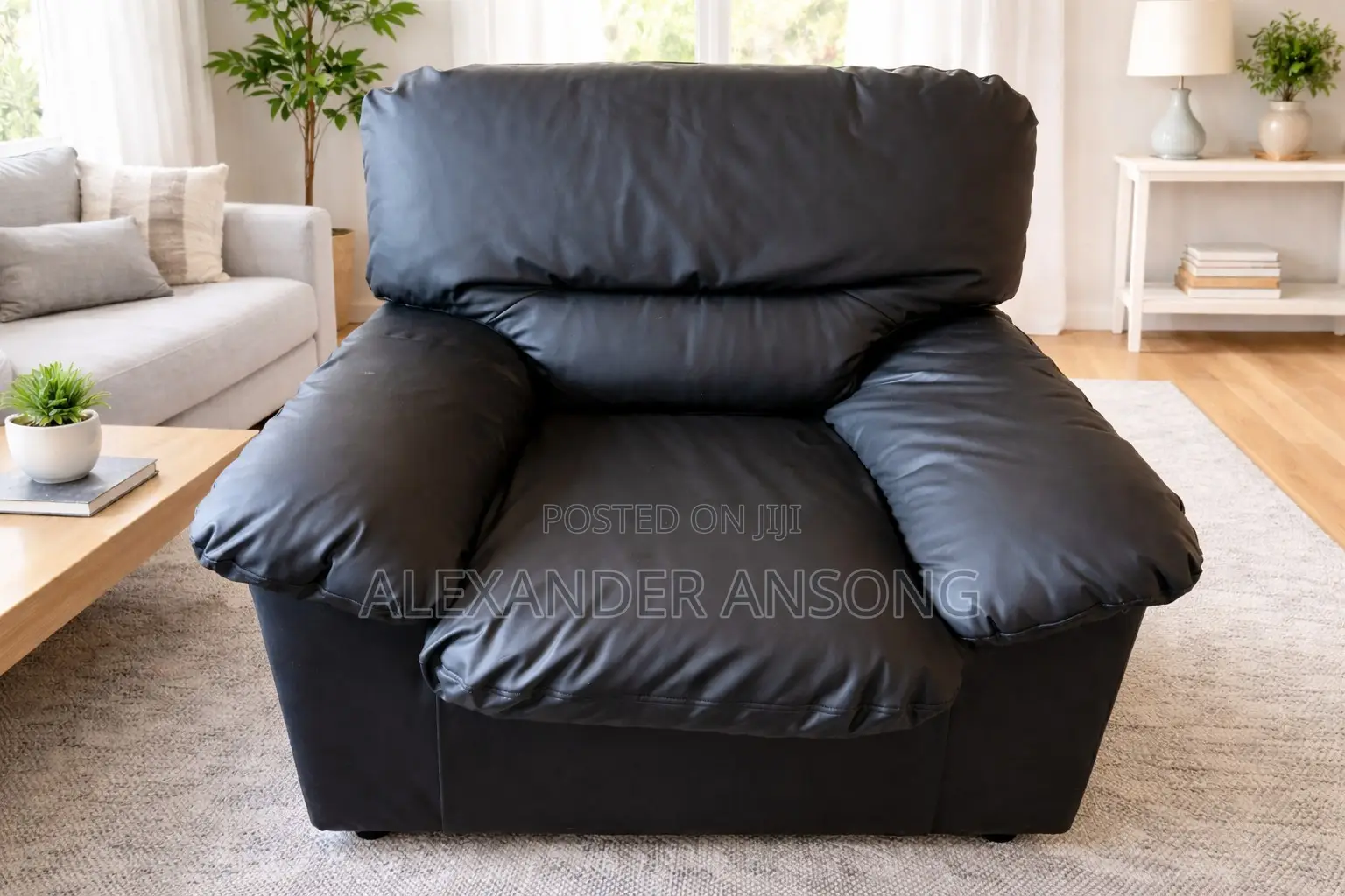 Modern Black Leather 3 2 Single Seater Sofa – Comfortable Stylish