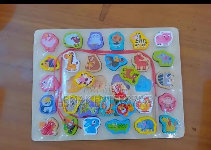 Toys Wood Animal Block Shapes Color Puzzle for Montessori Baby