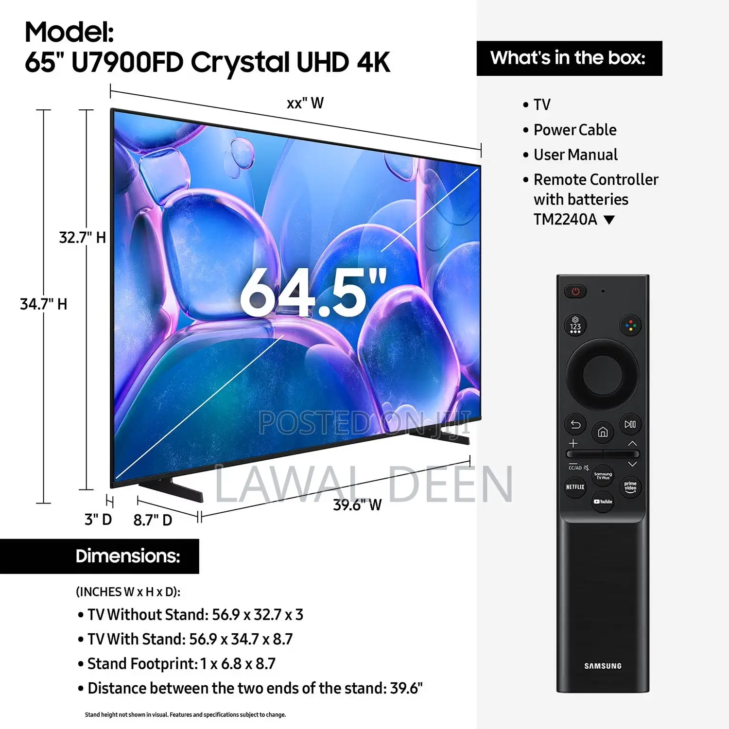 Samsung 65" Class U7900f Series Crystal Uhd Smart Tv