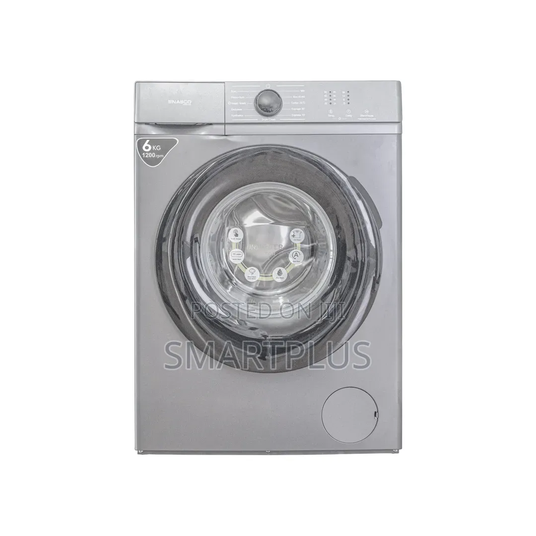 A Silver 6kg Front Load Full Auto Washing Machine by the Brand Nasco.