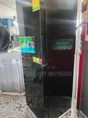 243l Black Elegant Refrigerator With Clear Shelves.