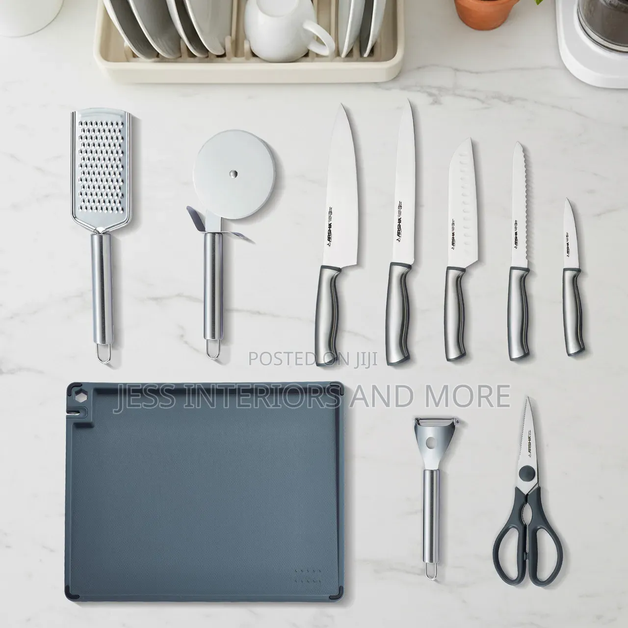 Arshia 11-Piece Stainless Steel Knife Set With Cutting Board