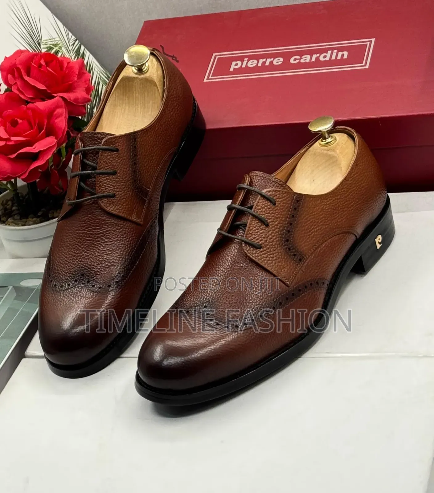Genuine Leather Pierre Cardin Coffee Brown Men's Lace Shoes
