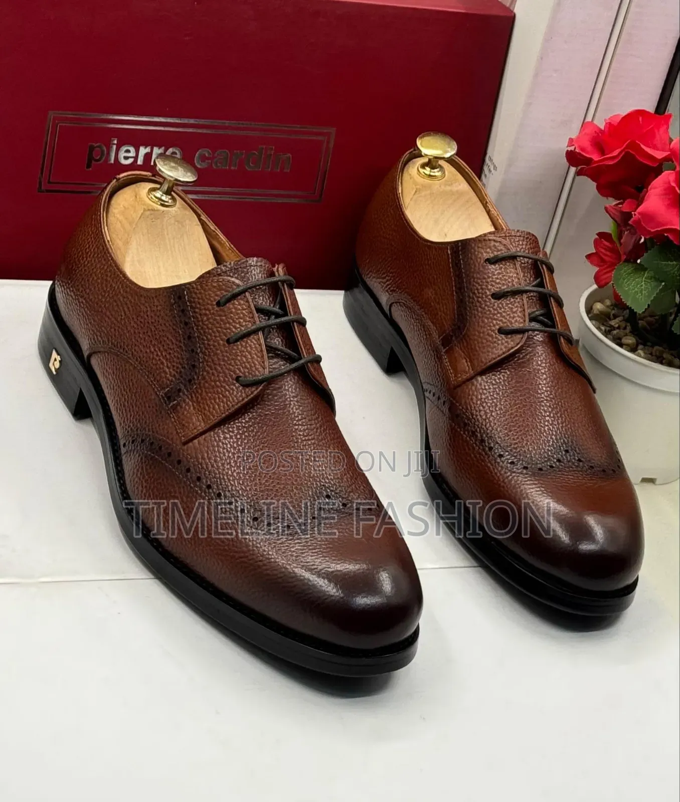 Genuine Leather Pierre Cardin Coffee Brown Men's Lace Shoes