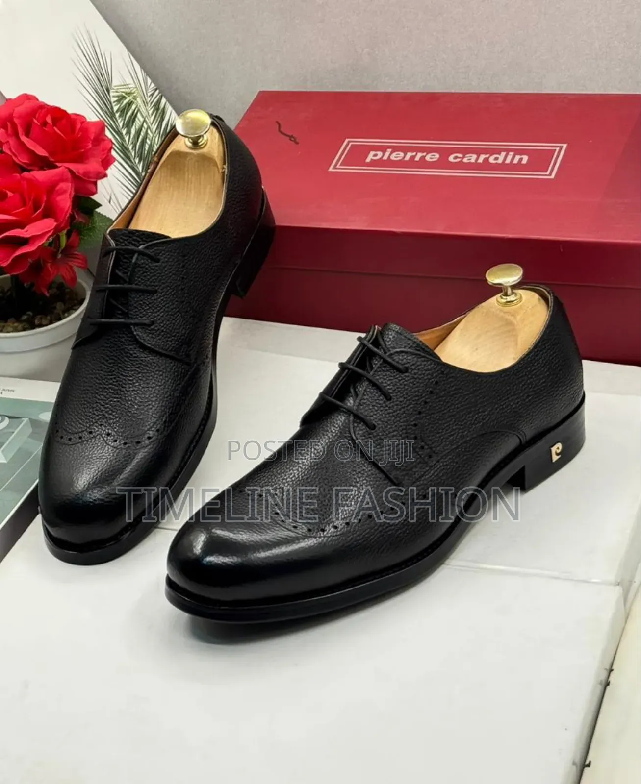 Black Leather Men's Lace Up Pierre Cardin Shoes