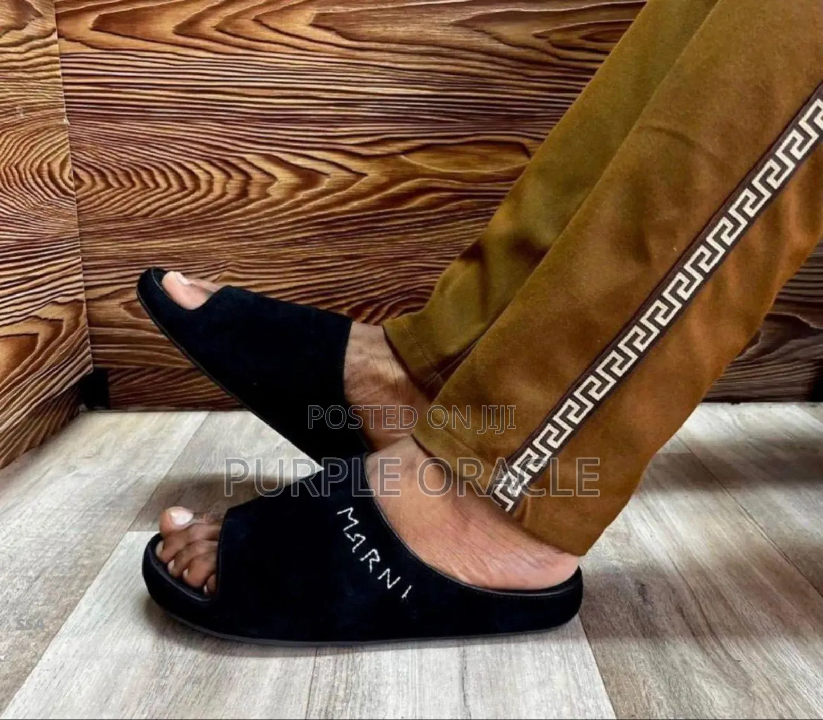 Marni Black Leather Slides for Men
