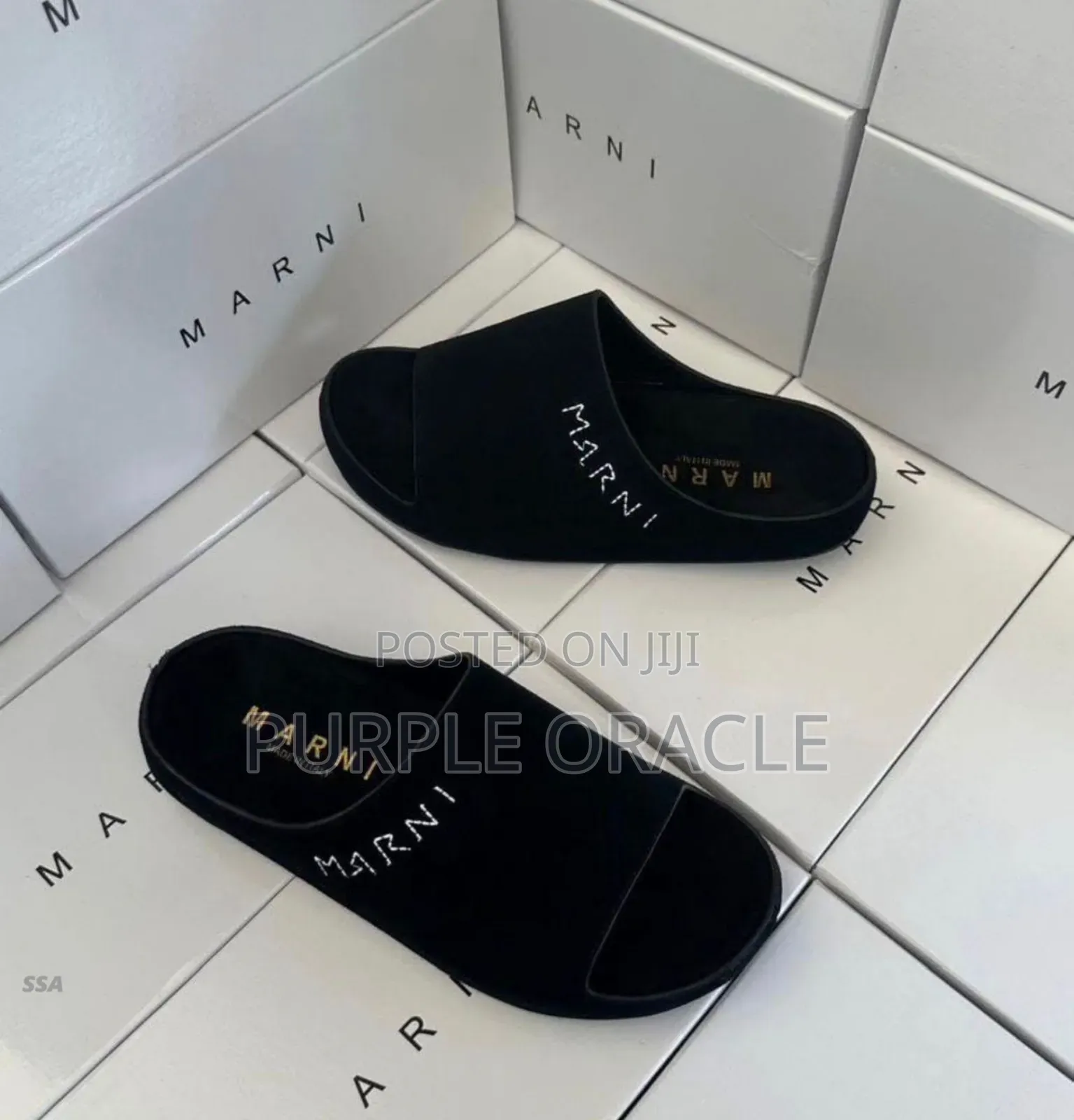 Marni Black Leather Slides for Men
